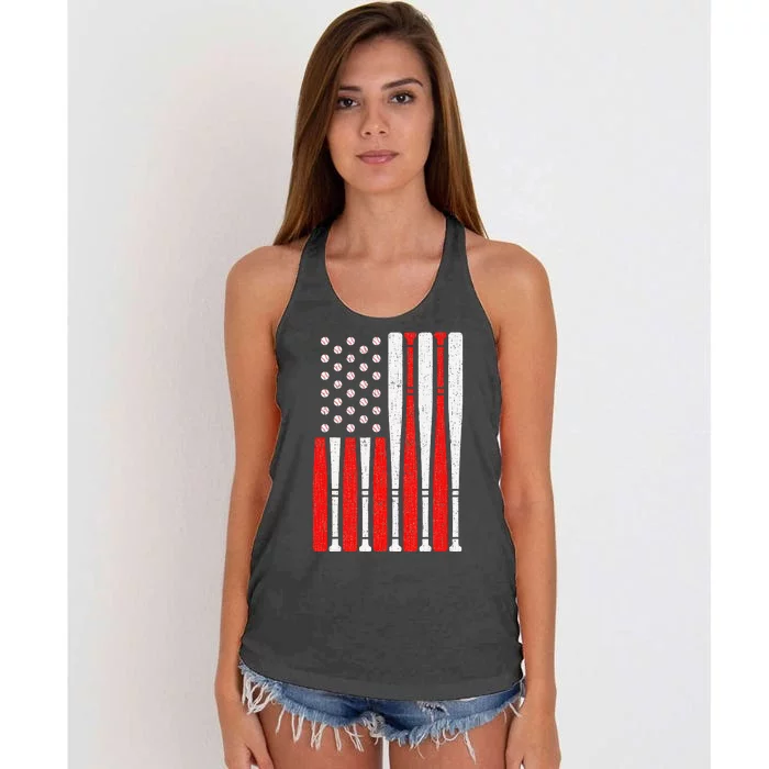 Vintage American Flag Baseball Dad 4th of July Women's Knotted Racerback Tank