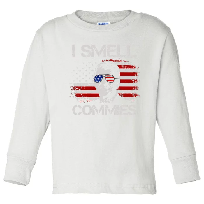 Vintage American Flag Funny Political I Smell Commies Toddler Long Sleeve Shirt