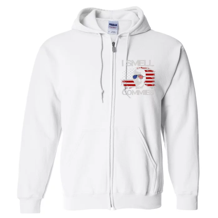 Vintage American Flag Funny Political I Smell Commies Full Zip Hoodie