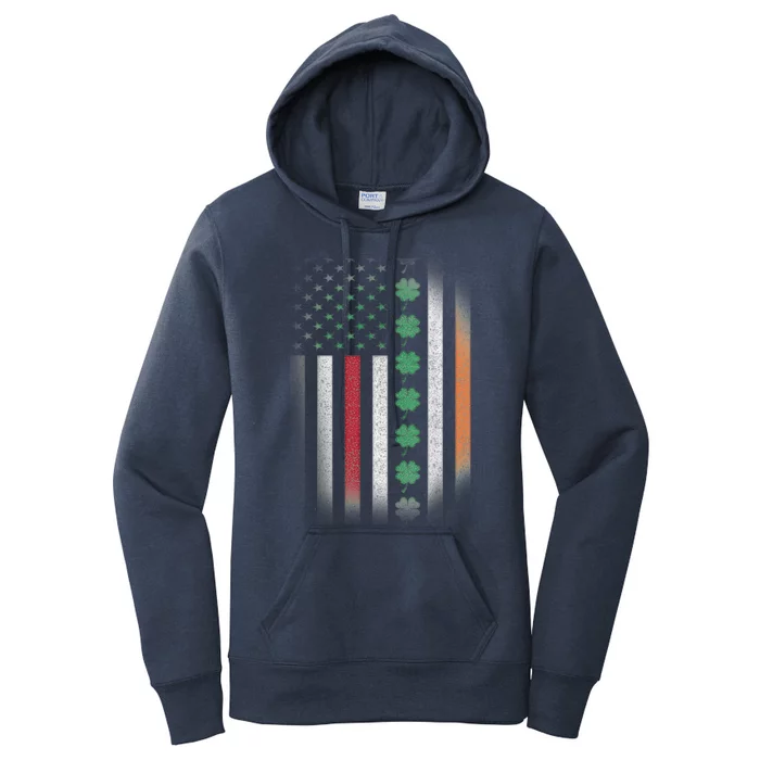 Vintage American Flag Shamrock St Paddys Day Matching Outfit Women's Pullover Hoodie