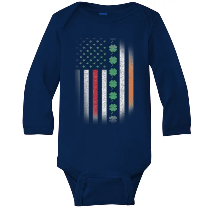 Vintage American Flag Shamrock St Paddys Day Matching Outfit Baby Long Sleeve Bodysuit