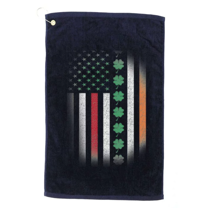 Vintage American Flag Shamrock St Paddys Day Matching Outfit Platinum Collection Golf Towel