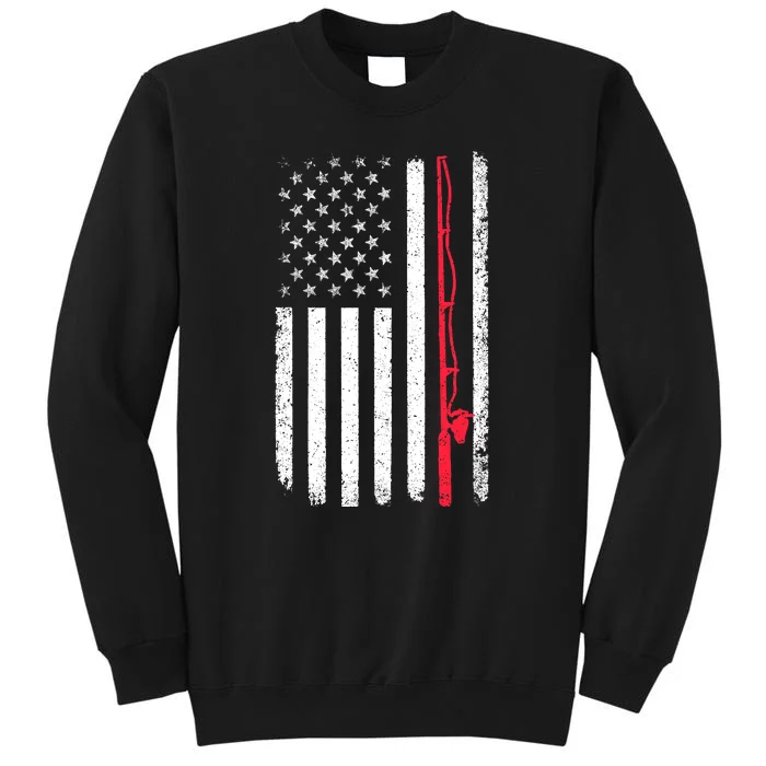 Vintage American Flag Fishing Rod Fishing Lover Fisherman Gift Tall Sweatshirt