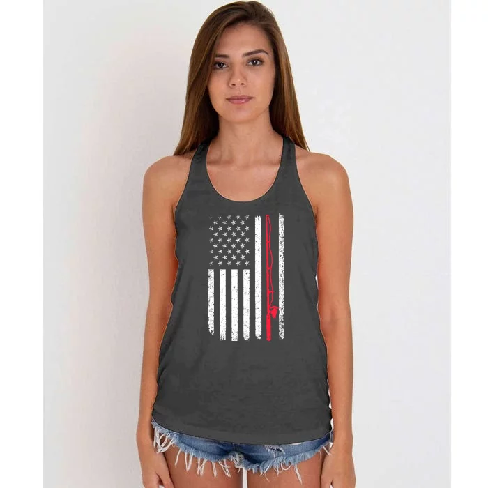 Vintage American Flag Fishing Rod Fishing Lover Fisherman Gift Women's Knotted Racerback Tank