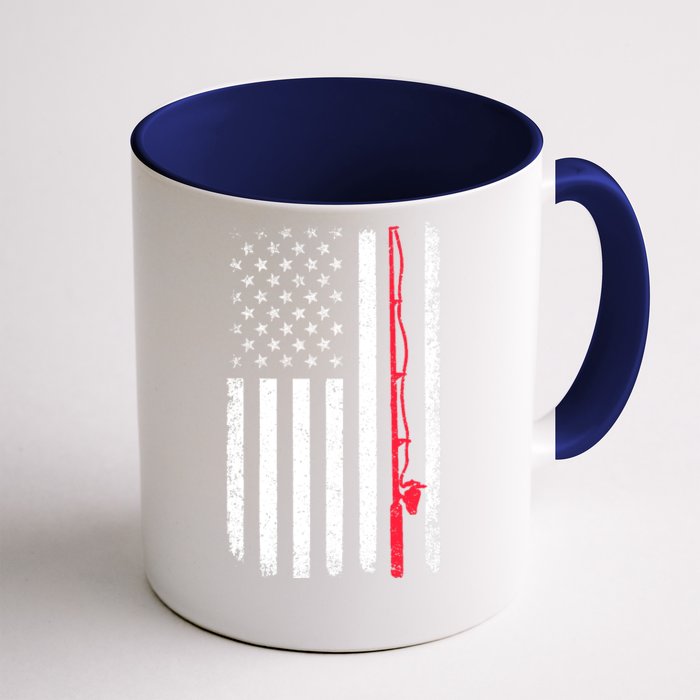 Vintage American Flag Fishing Rod Fishing Lover Fisherman Gift Front & Back Coffee Mug