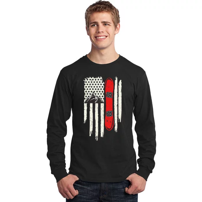 vintage American Flag Winter Sports Alpine Snowboarding Tall Long Sleeve T-Shirt