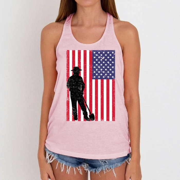 Vintage American Flag Yard Work Dad 4th Of July 2024 Meaningful Gift Women's Knotted Racerback Tank