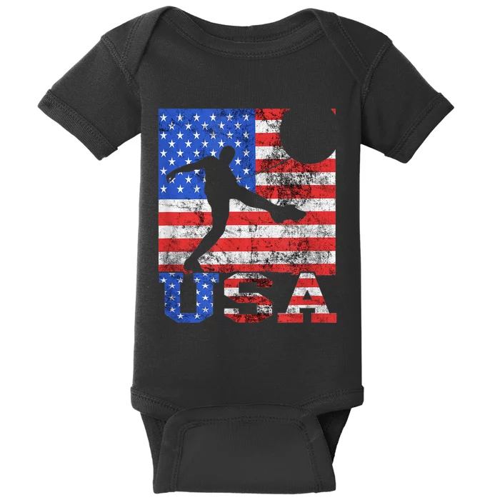 Vintage American Flag USA American USA Soccer Player Baby Bodysuit