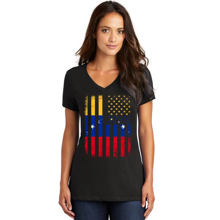 Venezuelan American Flag Venezuelan Roots Venezuela America Women's V-Neck T-Shirt