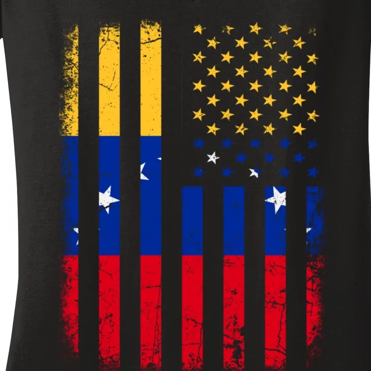 Venezuelan American Flag Venezuelan Roots Venezuela America Women's V-Neck T-Shirt