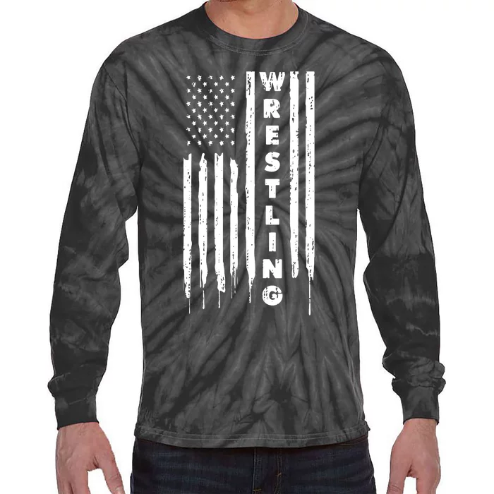 Vintage American Flag Wrestling Quote Tie-Dye Long Sleeve Shirt