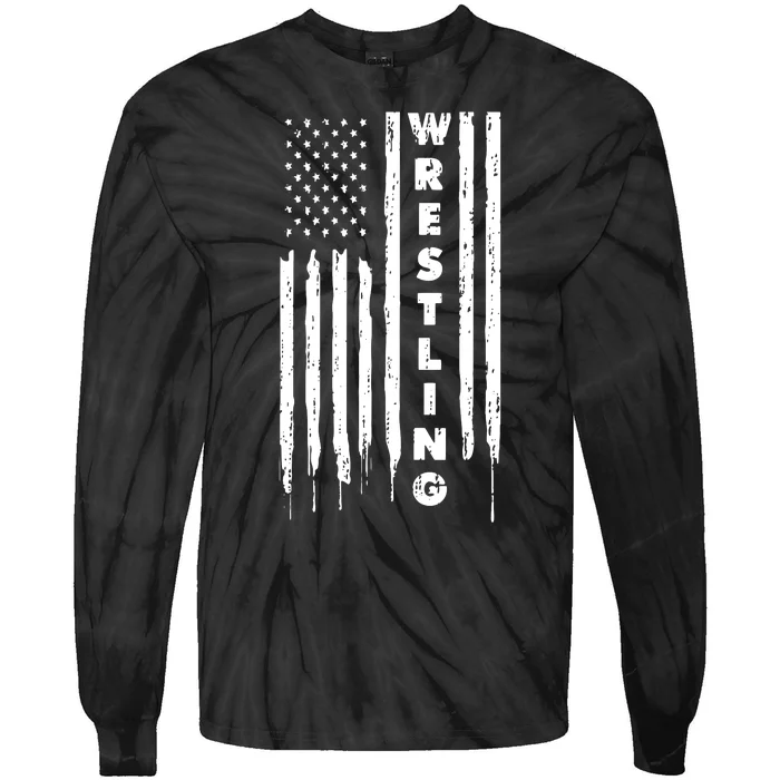 Vintage American Flag Wrestling Quote Tie-Dye Long Sleeve Shirt