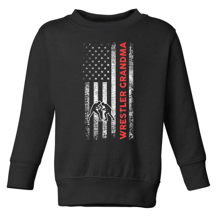 Vintage American Flag Wrestling Grandma Wrestler Toddler Sweatshirt