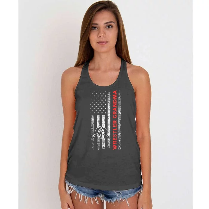 Vintage American Flag Wrestling Grandma Wrestler Women's Knotted Racerback Tank