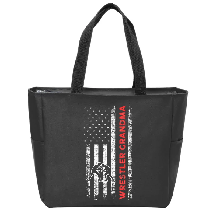 Vintage American Flag Wrestling Grandma Wrestler Zip Tote Bag