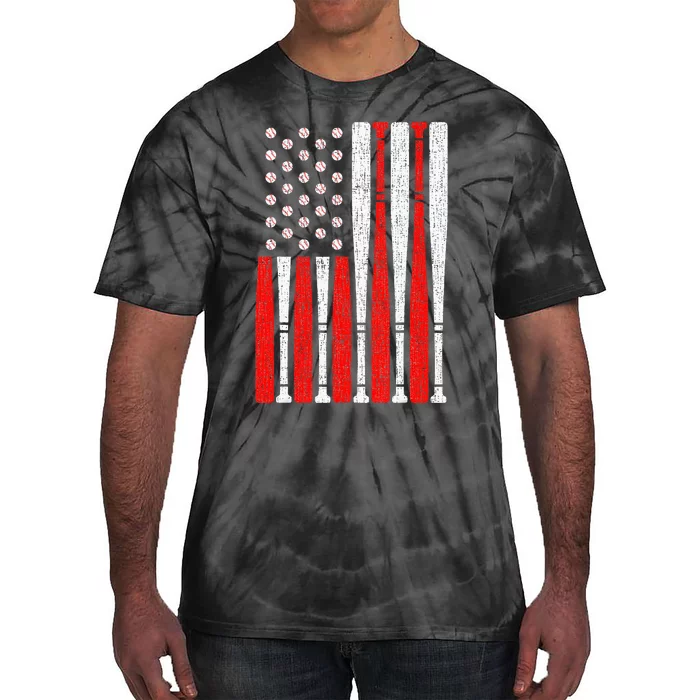 Vintage American Flag Baseball Dad Men Boy Kids 4th Of July Tie-Dye T-Shirt