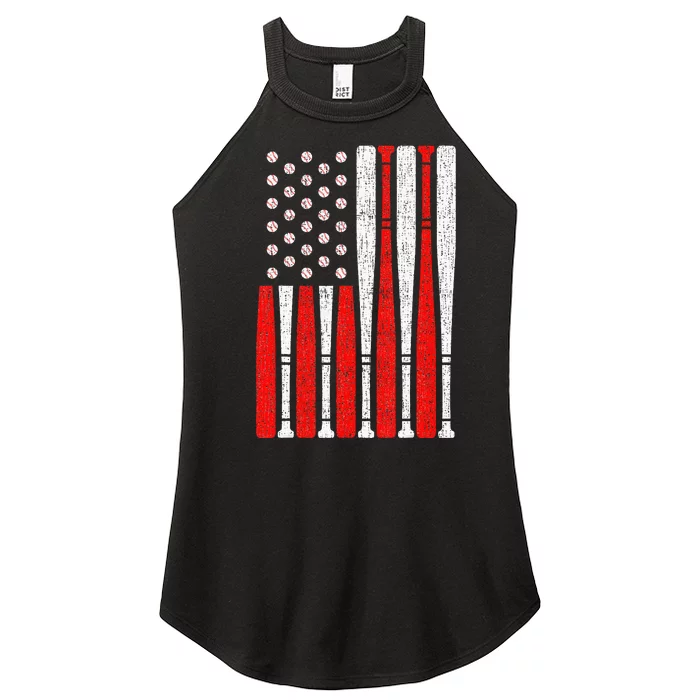 Vintage American Flag Baseball Dad Men Boy Kids 4th Of July Women’s Perfect Tri Rocker Tank