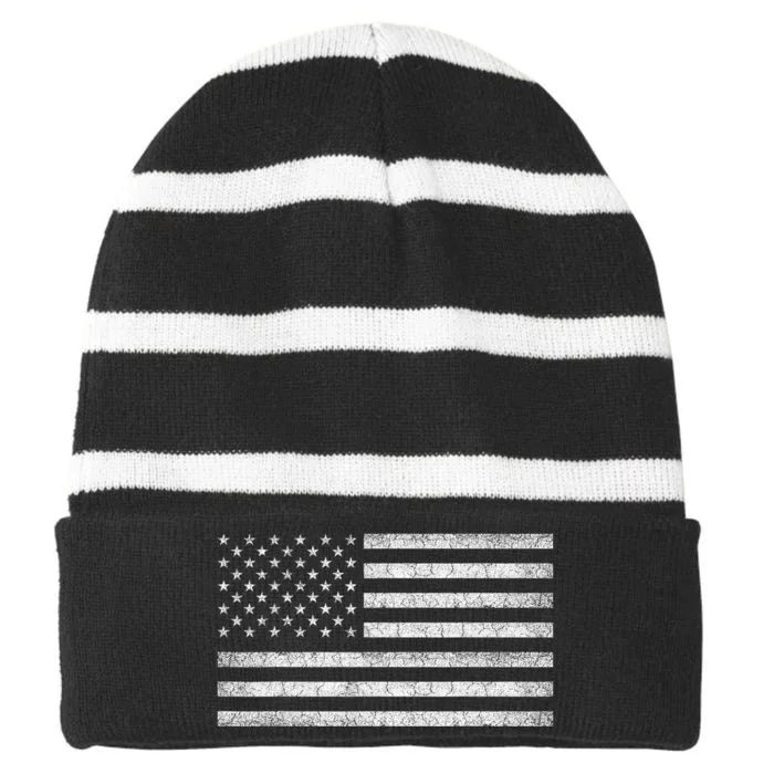 Vintage American Flag Usa Patriotic Graphic Striped Beanie with Solid Band