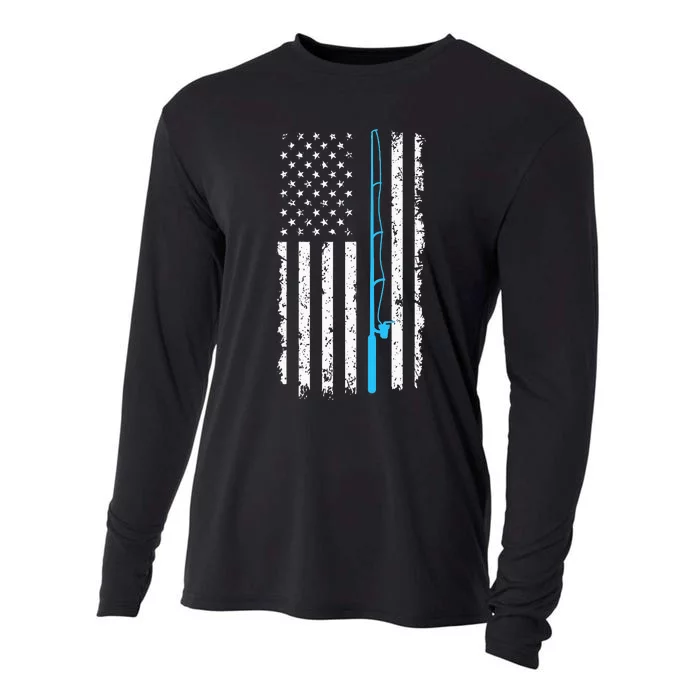 Vintage American Flag Fishing Rod Cooling Performance Long Sleeve Crew