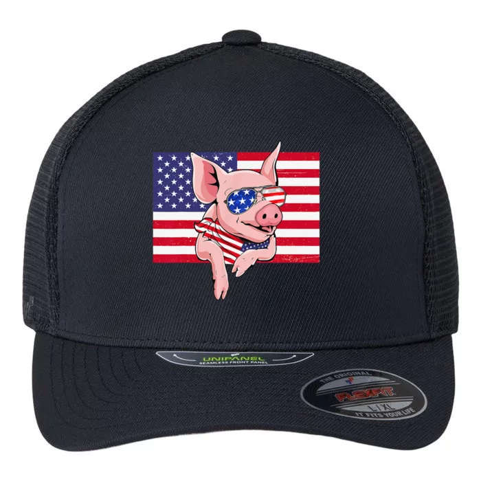 Vintage American Flag 4th of July Pig Dad Mom Pig Lover Gift Flexfit Unipanel Trucker Cap