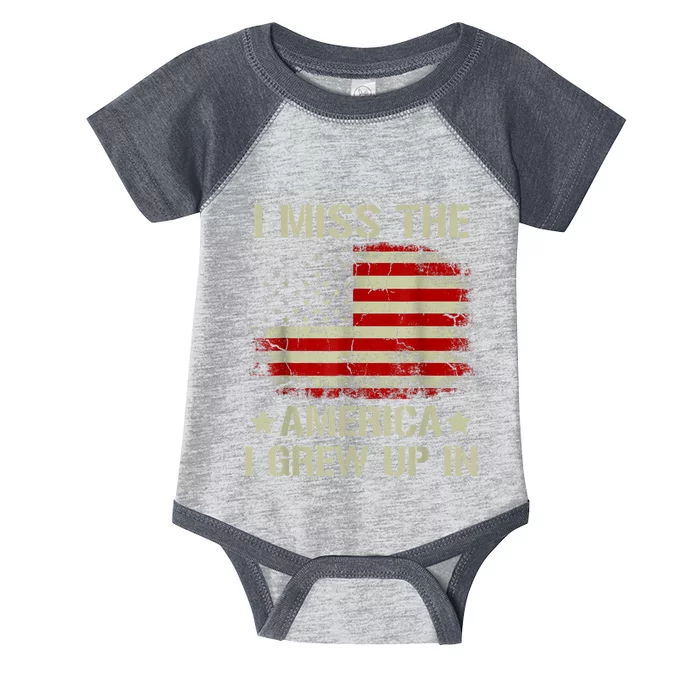 Vintage American Flag I Miss The America I Grew Up In Gift Infant Baby Jersey Bodysuit