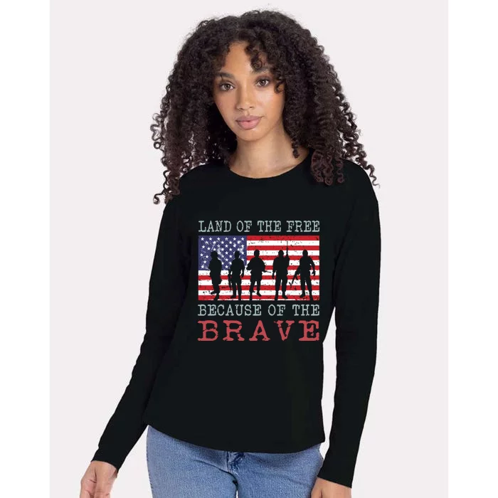 Vintage American Flag Land Of The Free Because Of The Brave Gift Womens Cotton Relaxed Long Sleeve T-Shirt