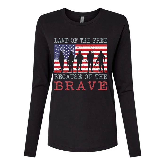 Vintage American Flag Land Of The Free Because Of The Brave Gift Womens Cotton Relaxed Long Sleeve T-Shirt