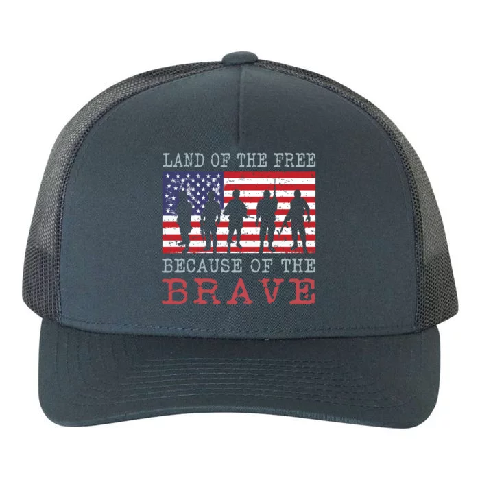 Vintage American Flag Land Of The Free Because Of The Brave Gift Yupoong Adult 5-Panel Trucker Hat