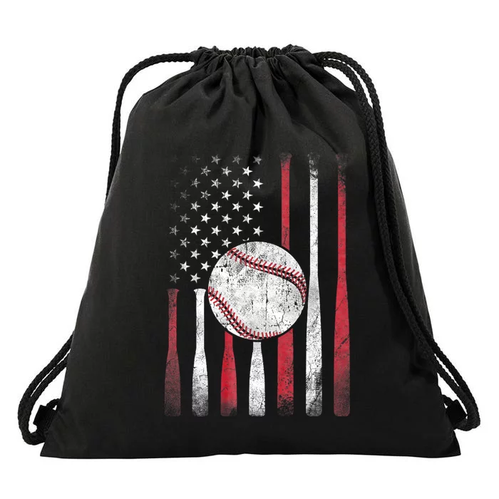 Vintage American Flag Baseball Team 4th Of July Drawstring Bag