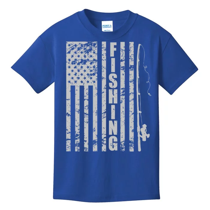 Vintage American Fishing Flag Pole USA Kids T-Shirt