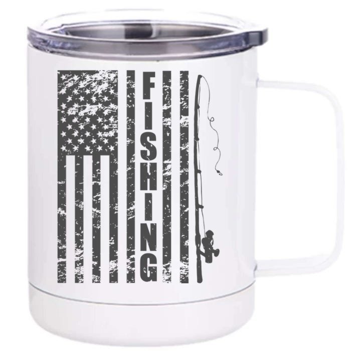 Vintage American Fishing Flag Pole USA Front & Back 12oz Stainless Steel Tumbler Cup