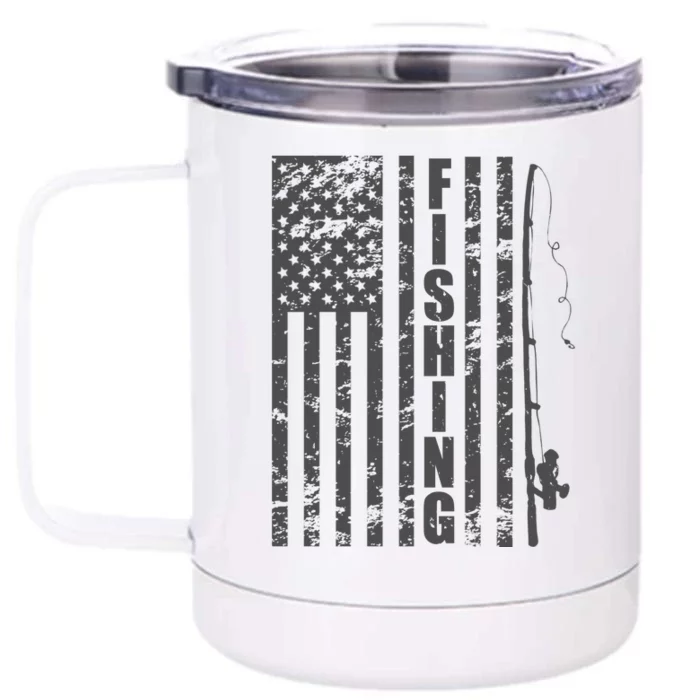 Vintage American Fishing Flag Pole USA Front & Back 12oz Stainless Steel Tumbler Cup