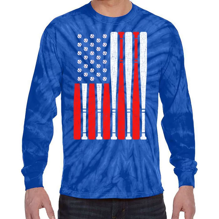 Vintage American Flag Baseball Dad 4th Of July Meaningful Gift Tie-Dye Long Sleeve Shirt