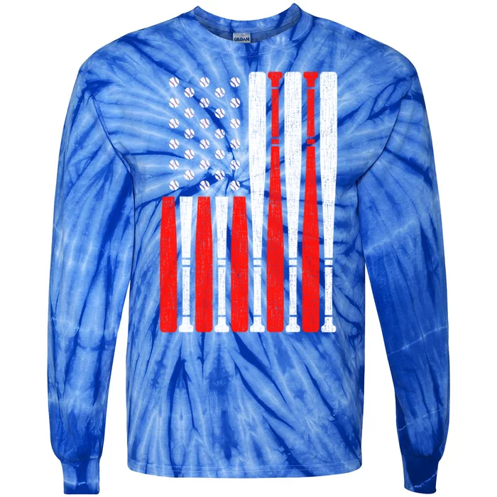 Vintage American Flag Baseball Dad 4th Of July Meaningful Gift Tie-Dye Long Sleeve Shirt