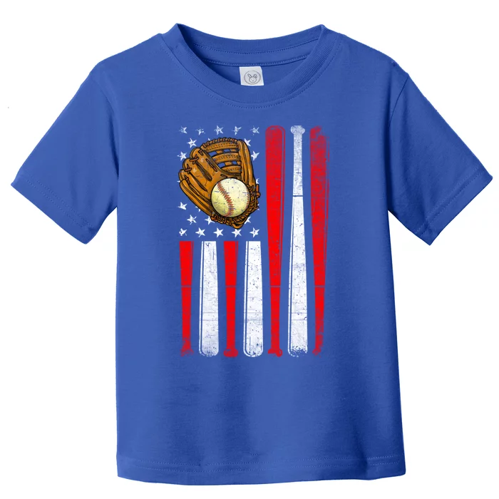 Vintage American Flag Baseball Lovers Patriotic Mom Dad Gift Toddler T-Shirt