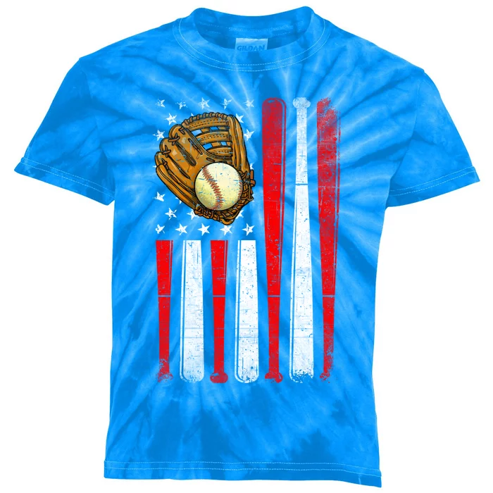 Vintage American Flag Baseball Lovers Patriotic Mom Dad Gift Kids Tie-Dye T-Shirt