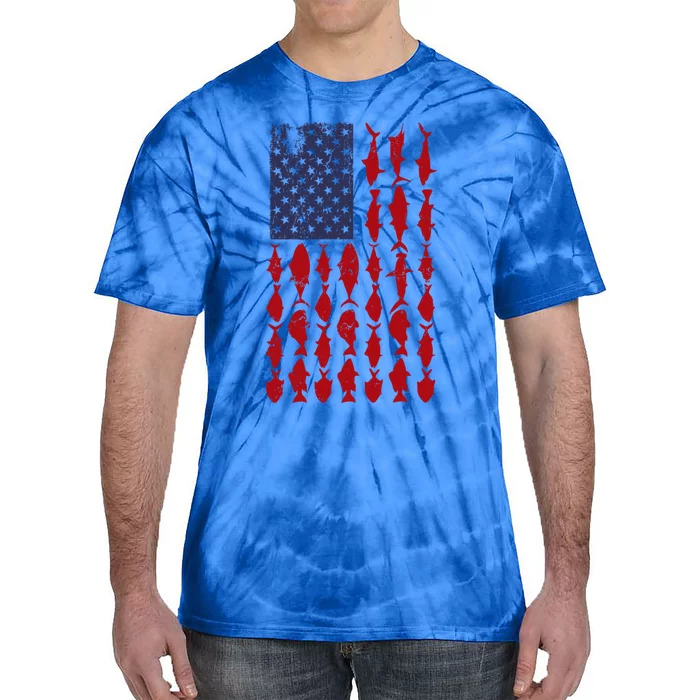 Vintage American Flag Bass Fishing Cool Fish 4th Of July Gift Tie-Dye T-Shirt