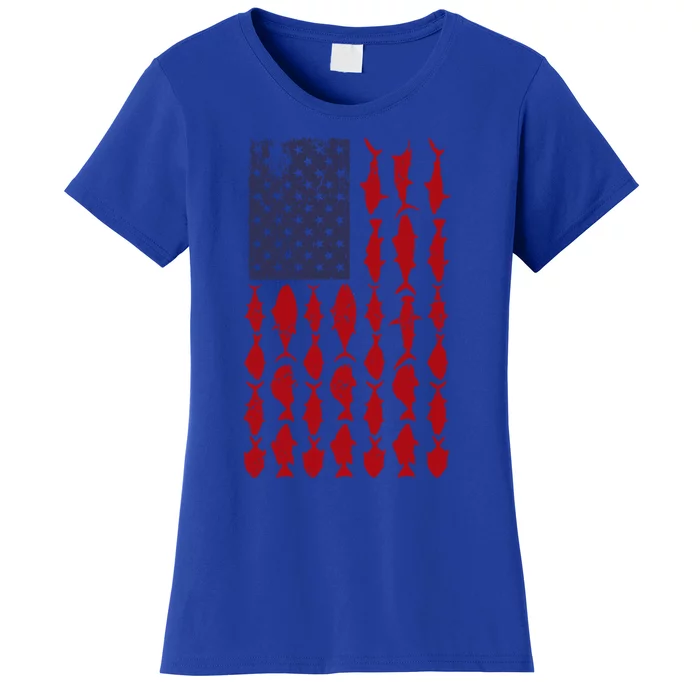 Vintage American Flag Bass Fishing Cool Fish 4th Of July Gift Women's T-Shirt