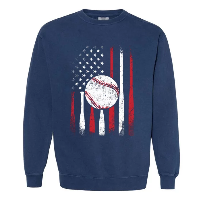 Vintage American Flag Baseball Team For Boy Girl Wo Garment-Dyed Sweatshirt