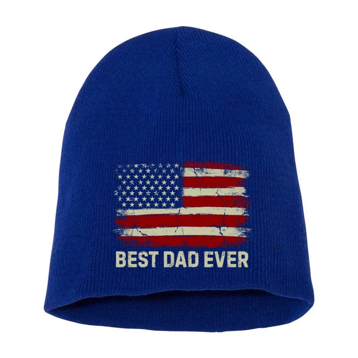 Vintage American Flag Funny Patriotic Best American Dad Ever Gift Short Acrylic Beanie