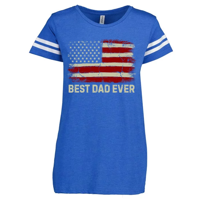 Vintage American Flag Funny Patriotic Best American Dad Ever Gift Enza Ladies Jersey Football T-Shirt