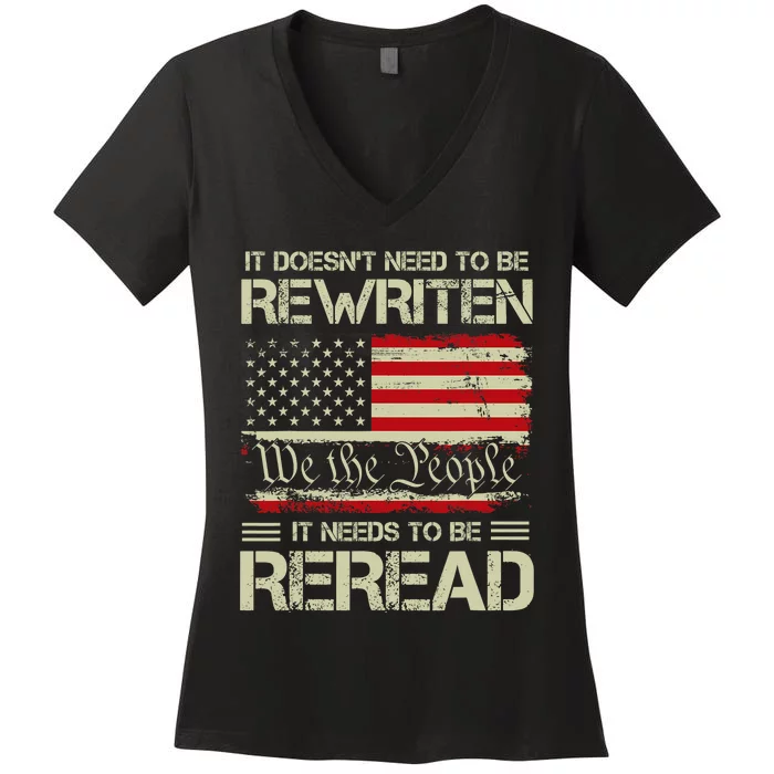 Vintage American Flag It Needs To Be Reread We The People Women's V-Neck T-Shirt