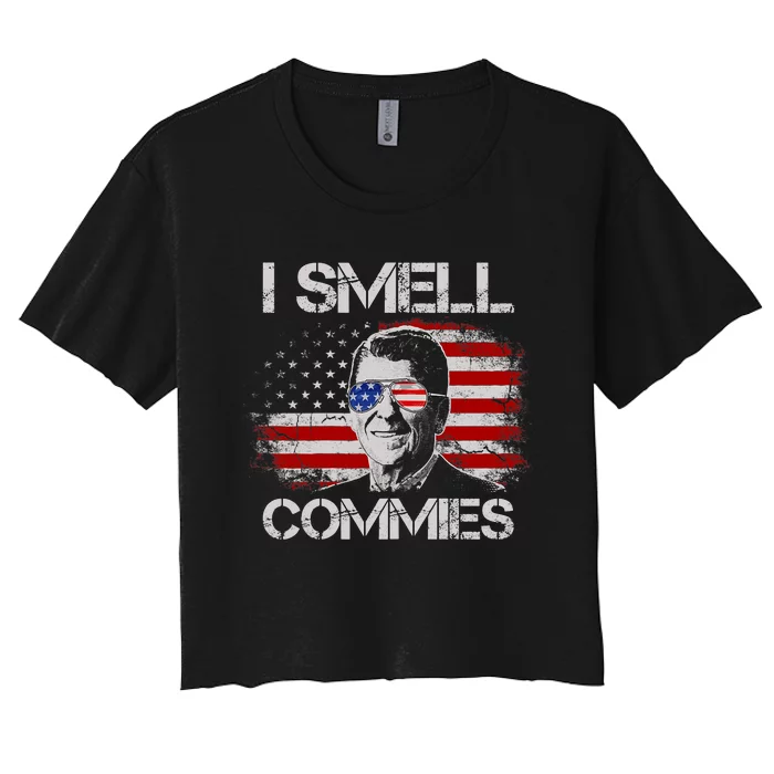 Vintage American Flag Funny Political I Smell Commies Women's Crop Top Tee