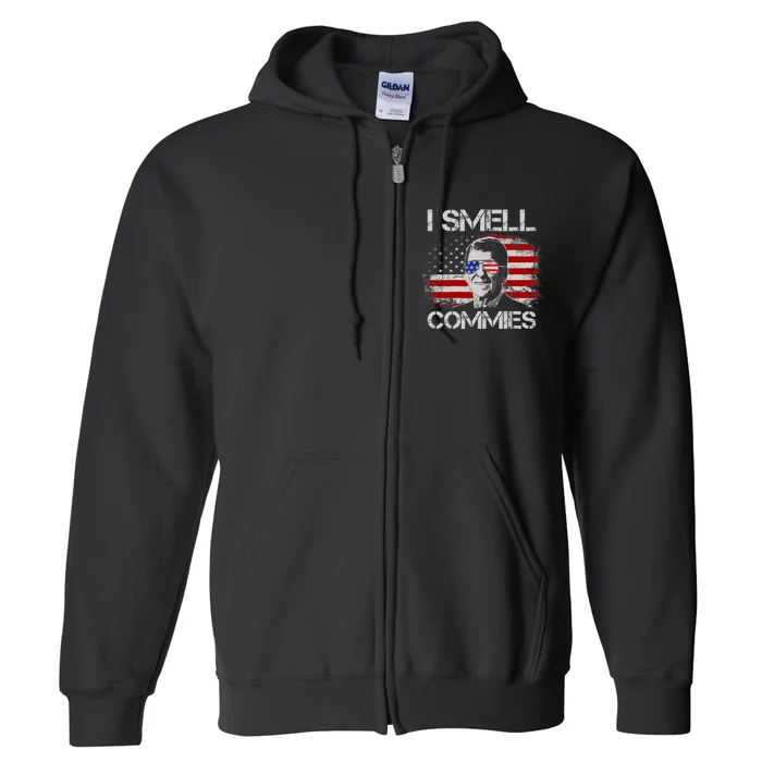 Vintage American Flag Funny Political I Smell Commies Full Zip Hoodie