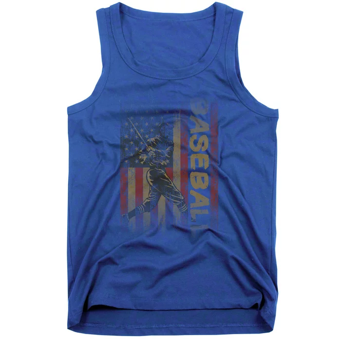 Vintage American Flag Baseball Gift Patriotic Baseball Lovers Gift Tank Top