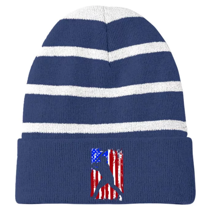 Vintage American Flag Baseball Striped Beanie with Solid Band