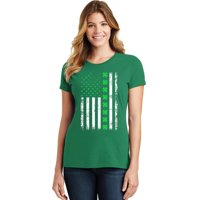 Vintage American Flag St Patricks Day Irish Lucky Shamrock St. Patrick's Day Women's T-Shirt