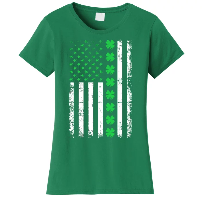 Vintage American Flag St Patricks Day Irish Lucky Shamrock St. Patrick's Day Women's T-Shirt