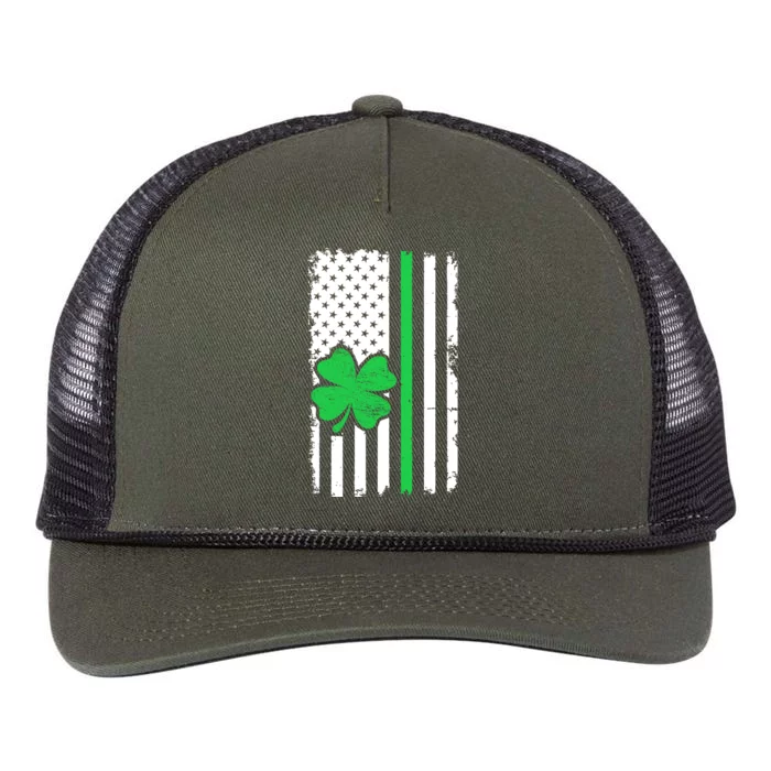 Vintage American Flag St Patricks Day Irish Lucky Shamrock St. Patrick's Day Retro Rope Trucker Hat Cap