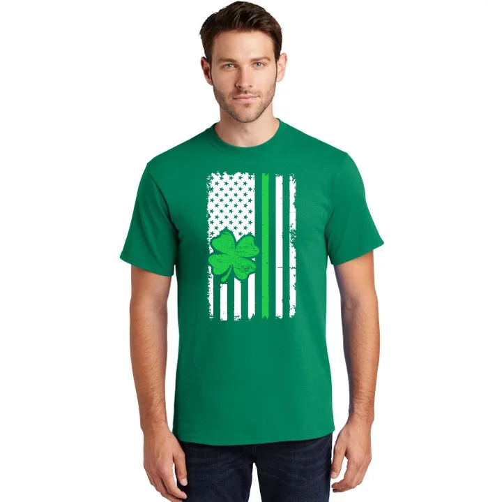 Vintage American Flag St Patricks Day Irish Lucky Shamrock St. Patrick's Day Tall T-Shirt